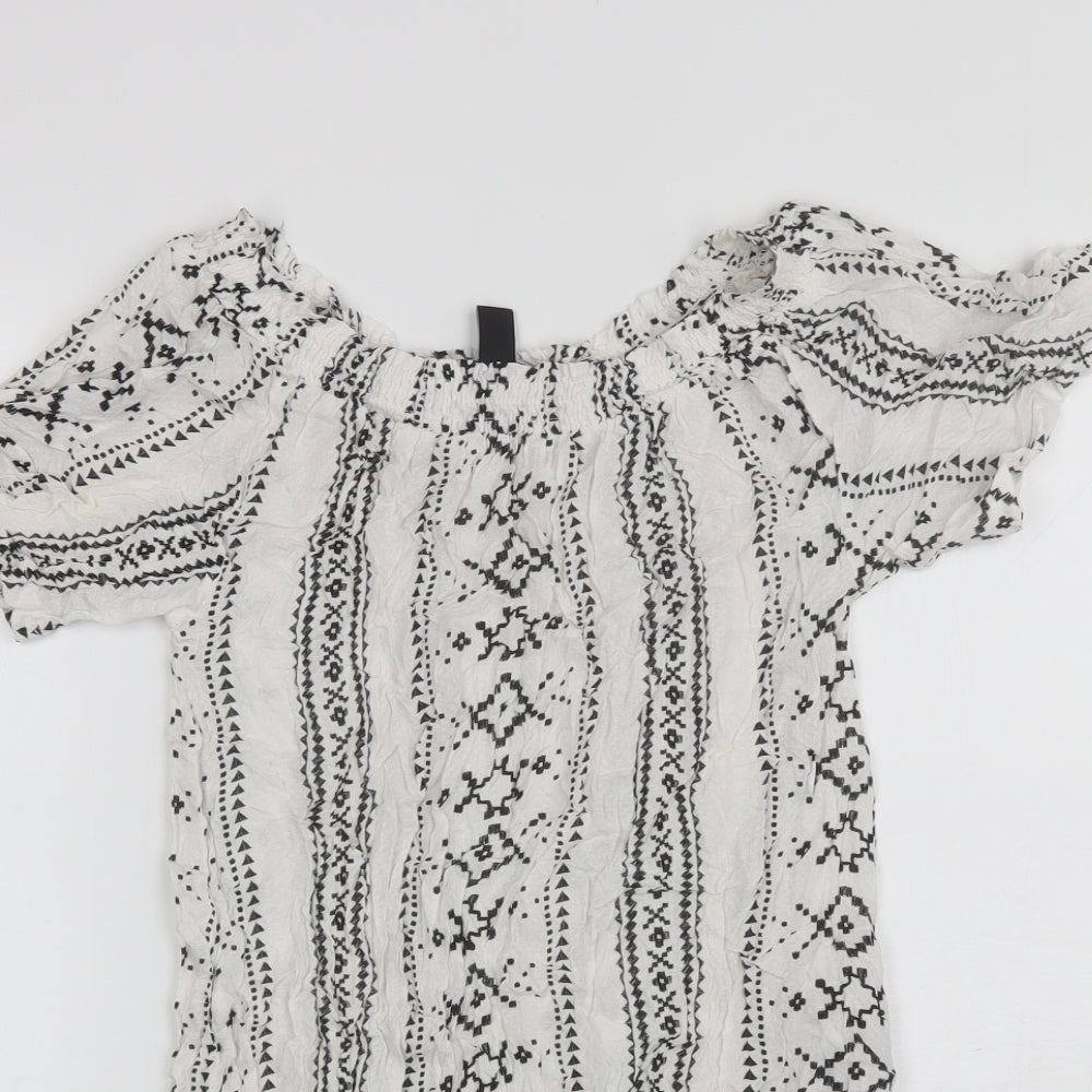New Look Womens White Geometric Viscose Basic Blouse Size S Off the Shoulder