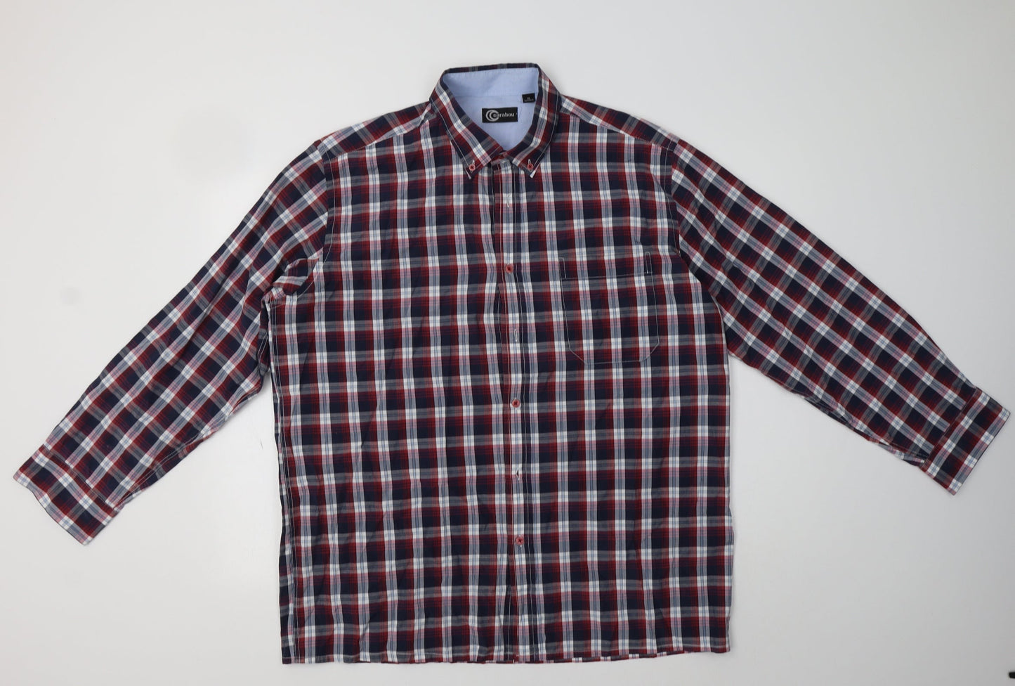 Carabou Mens Multicoloured Check Polyester  Button-Up Size XL Collared