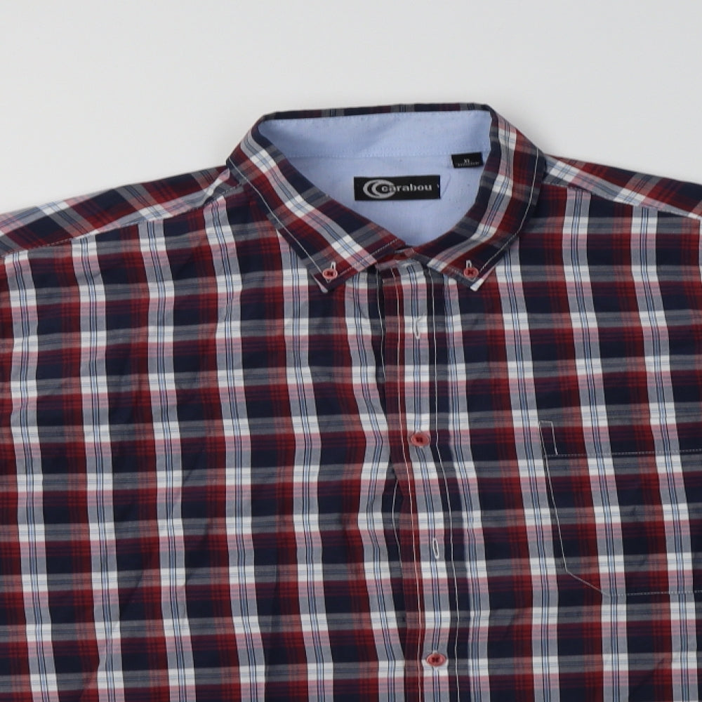 Carabou Mens Multicoloured Check Polyester  Button-Up Size XL Collared