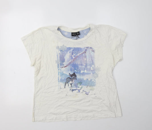 Primark Womens White  Cotton Top Pyjama Top Size M   - Bambi