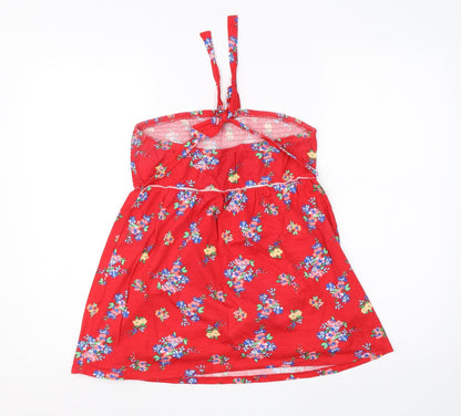 Papaya Womens Red Floral Cotton Basic Blouse Size 12 Square Neck