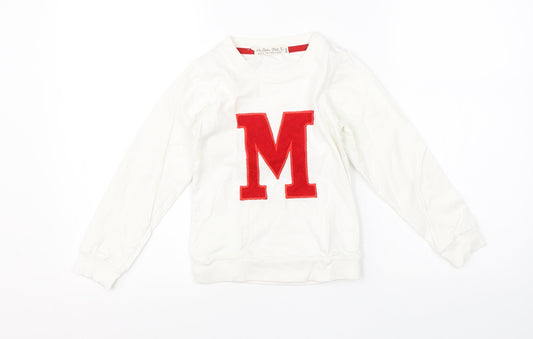Preworn Boys White Round Neck  Cotton Pullover Jumper Size S