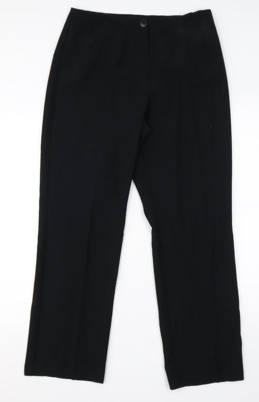 M&S Womens Black  Viscose Dress Pants Trousers Size 12 L26 in Regular