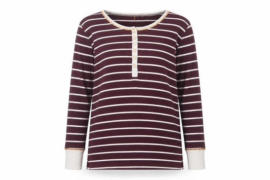 Peaches & Dreams Womens Purple Striped Cotton Basic T-Shirt Size M Round Neck