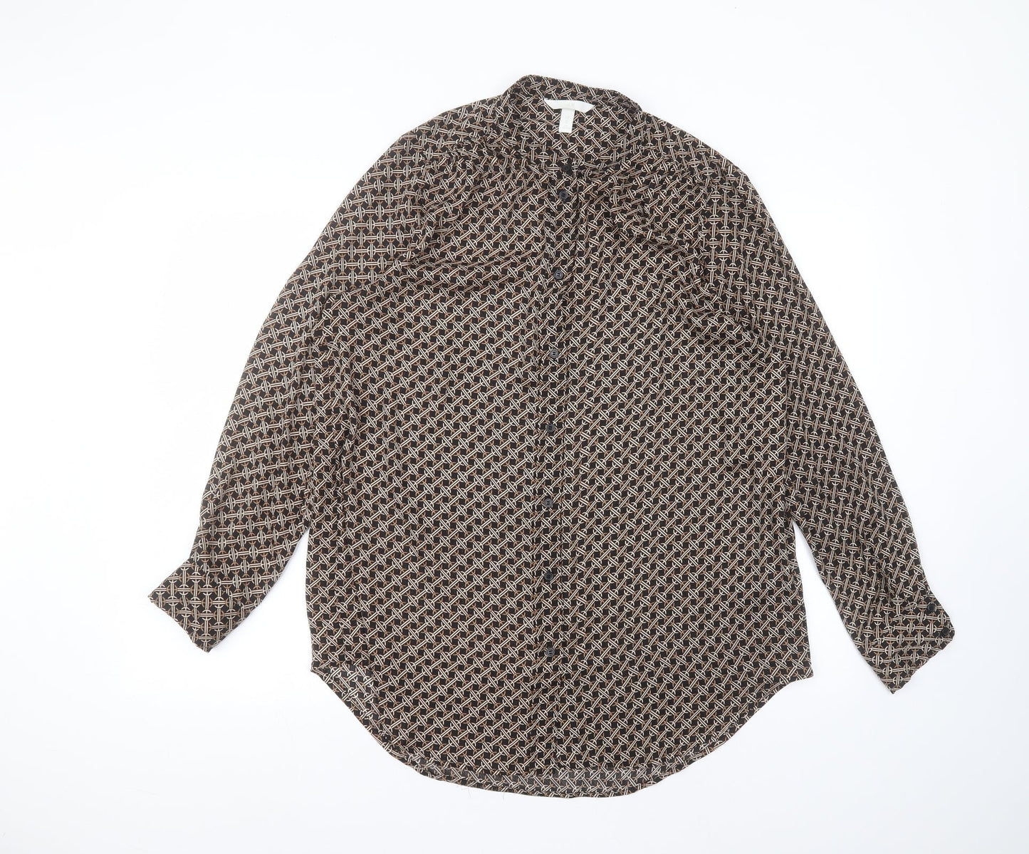 H&M Womens Black  Polyester Basic Button-Up Size 12 Round Neck