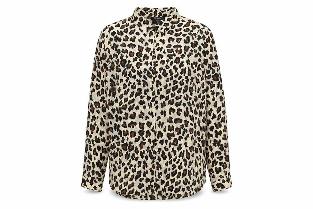 Primark Womens Brown Animal Print Polyester Basic Button-Up Size 14 Round Neck