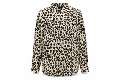 Primark Womens Brown Animal Print Polyester Basic Button-Up Size 14 Round Neck