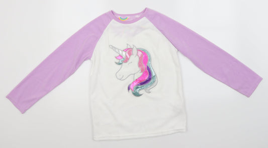 Primark Girls White Round Neck  Polyester Pullover Jumper Size 10-11 Years   - Unicorn