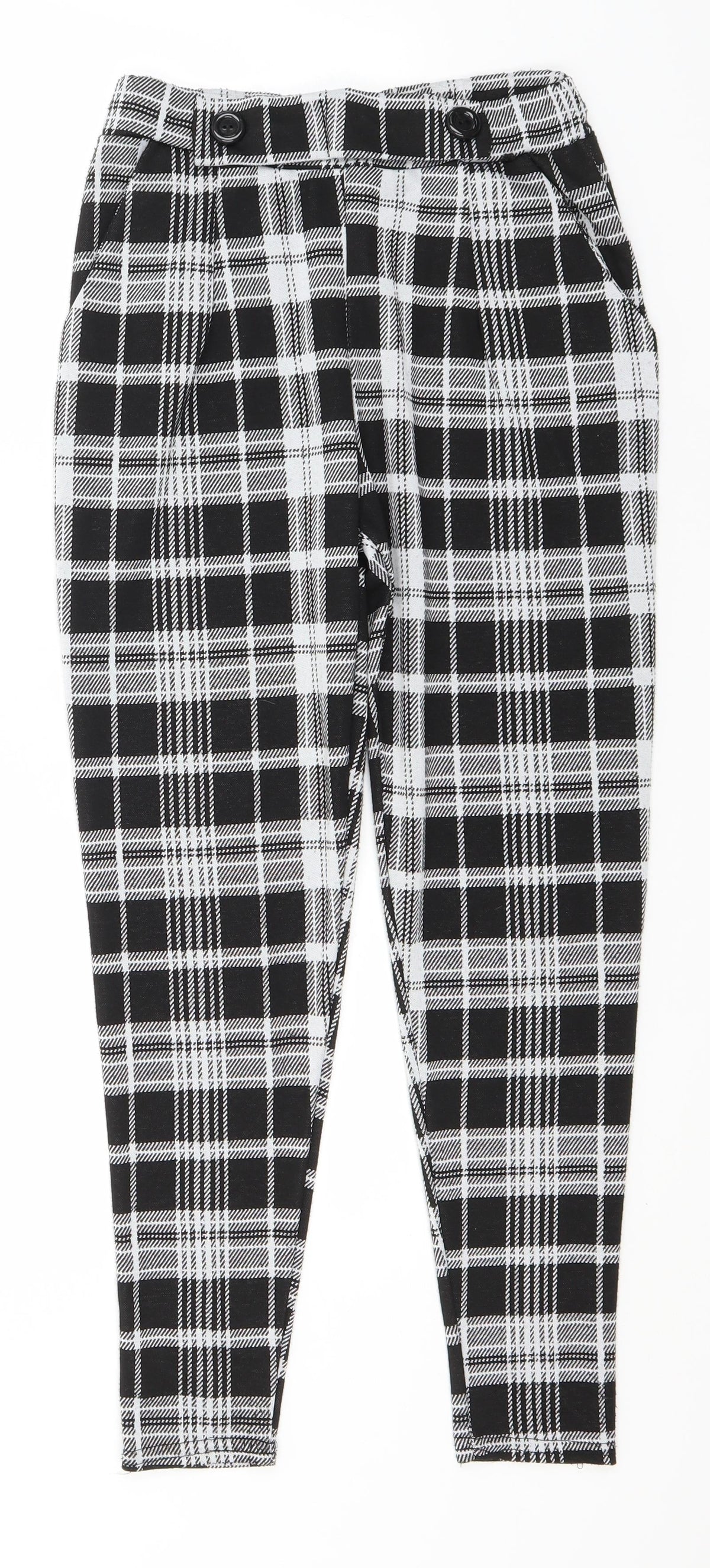 Quiz Womens Black Check Polyester Trousers  Size 8 L26 in Regular