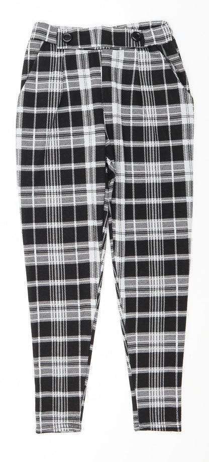 Quiz Womens Black Check Polyester Trousers  Size 8 L26 in Regular