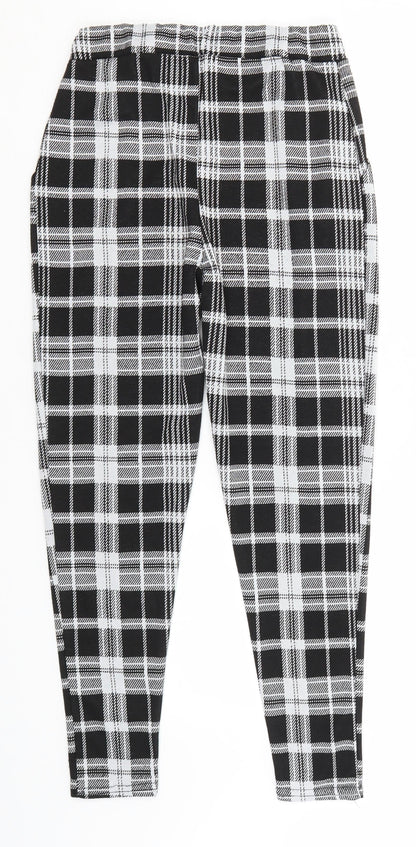 Quiz Womens Black Check Polyester Trousers  Size 8 L26 in Regular