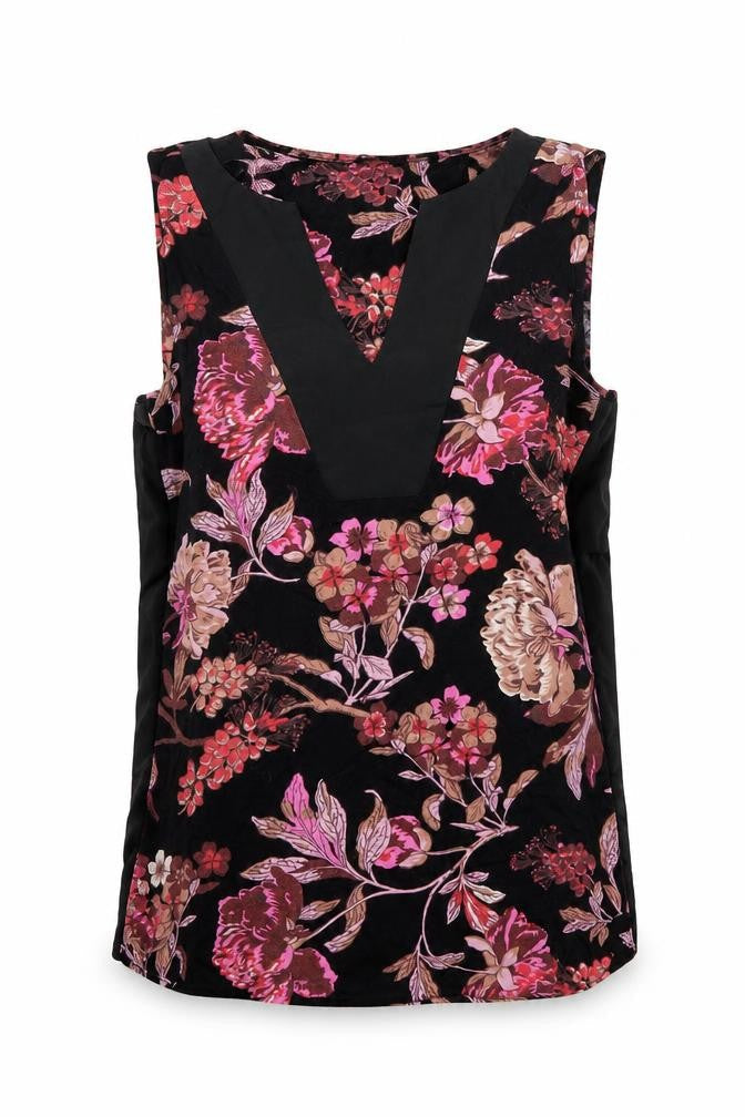NEXT Womens Black Floral Viscose Basic T-Shirt Size 8 V-Neck