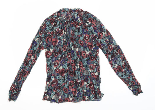 Warehouse Womens Grey Floral Polyester Basic Blouse Size 8 Round Neck