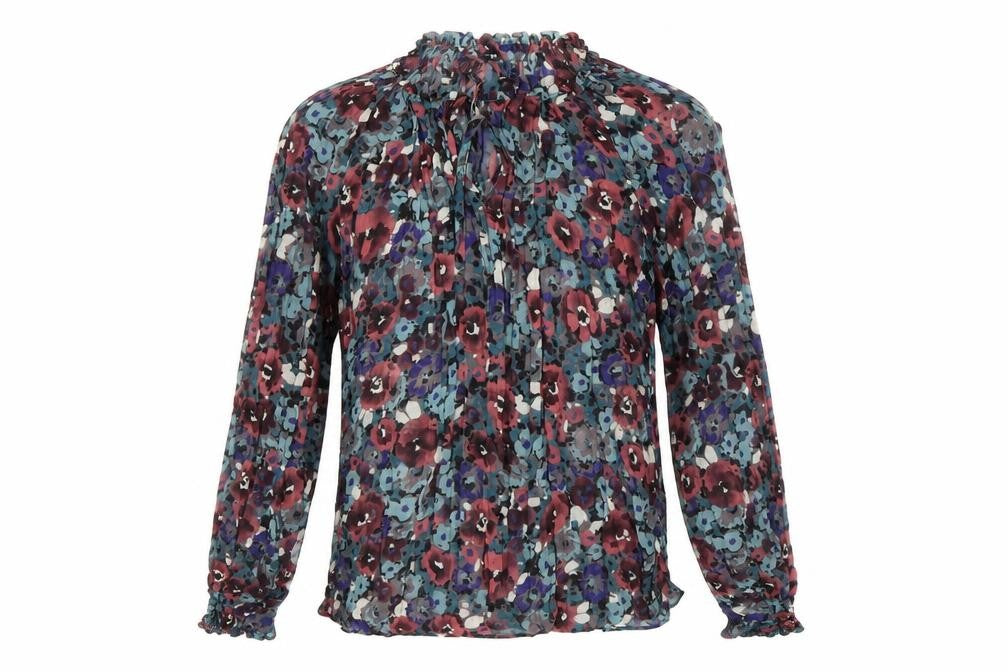 Warehouse Womens Grey Floral Polyester Basic Blouse Size 8 Round Neck