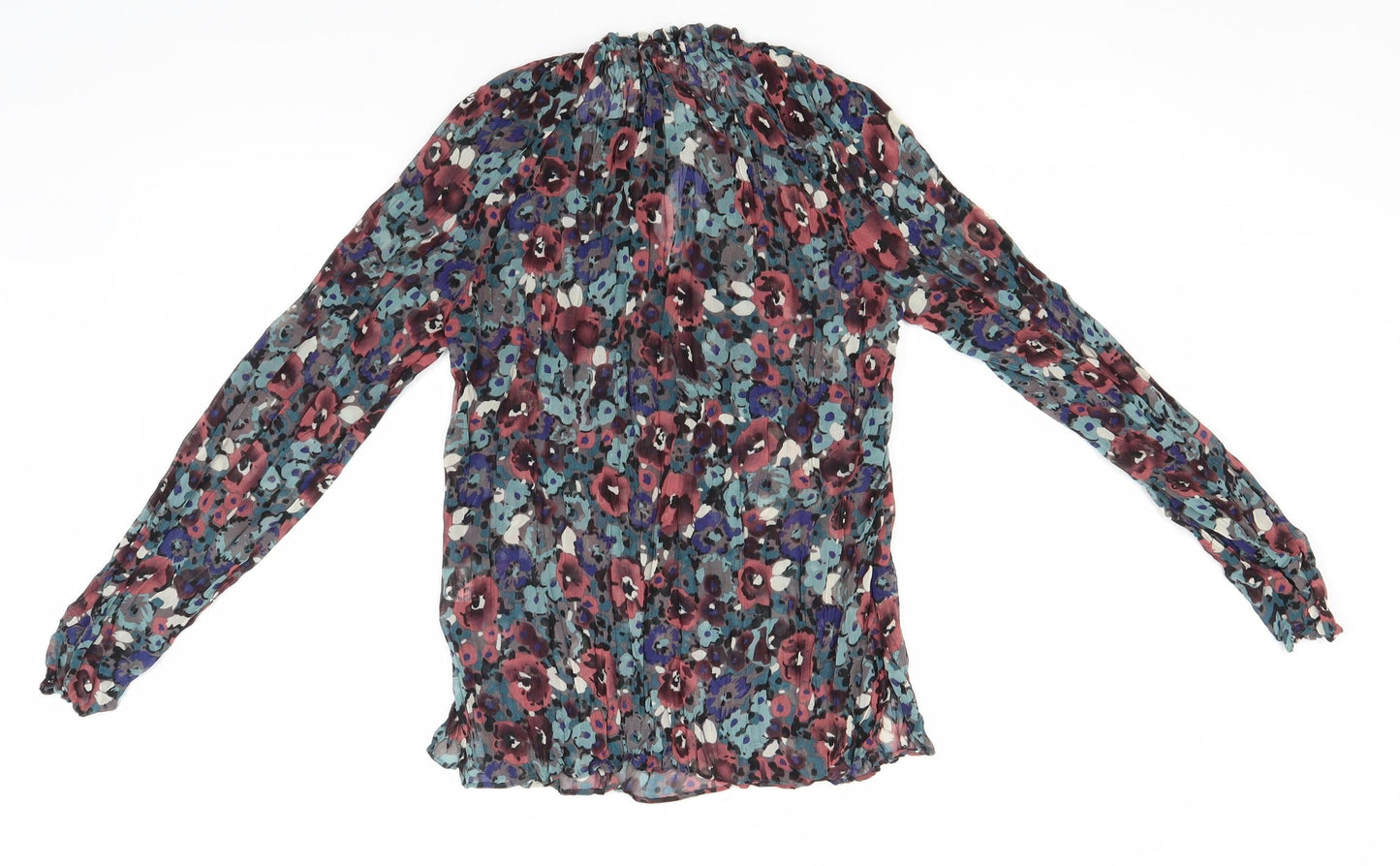 Warehouse Womens Grey Floral Polyester Basic Blouse Size 8 Round Neck