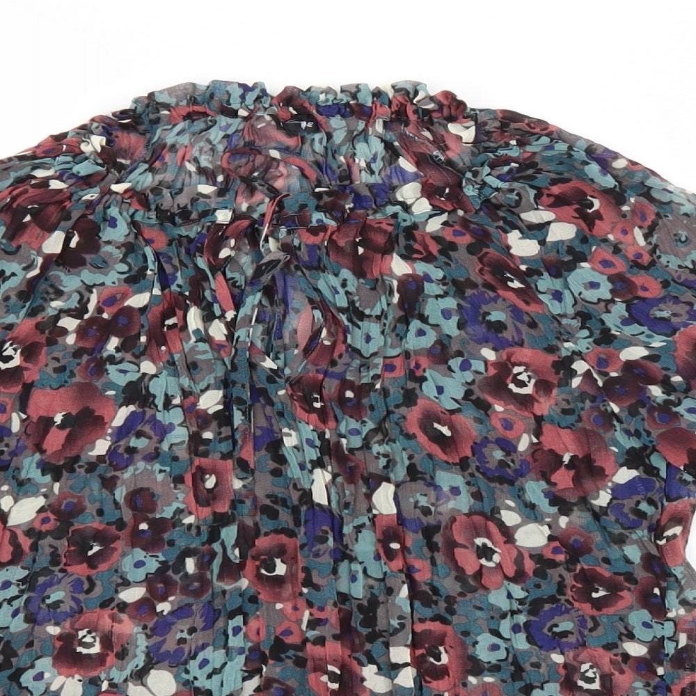Warehouse Womens Grey Floral Polyester Basic Blouse Size 8 Round Neck