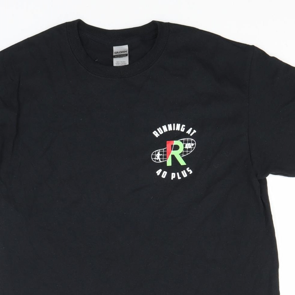 Gildan Mens Black  Cotton  T-Shirt Size M Round Neck