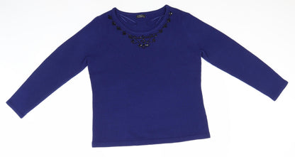 Bonmarché Womens Purple Round Neck Acrylic Pullover Jumper Size M