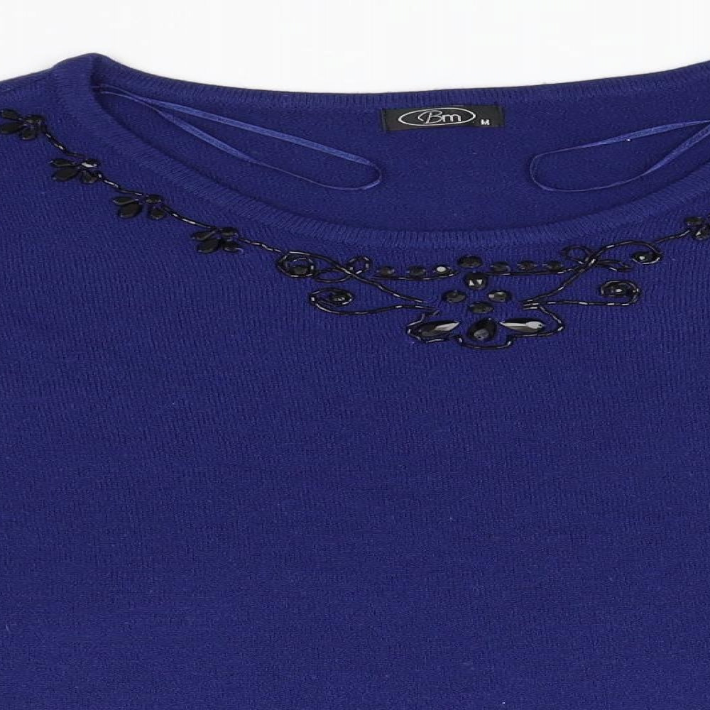 BM Womens Purple Round Neck  Acrylic Pullover Jumper Size M
