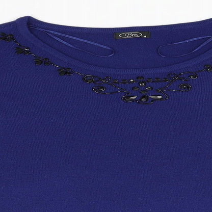 Bonmarché Womens Purple Round Neck Acrylic Pullover Jumper Size M