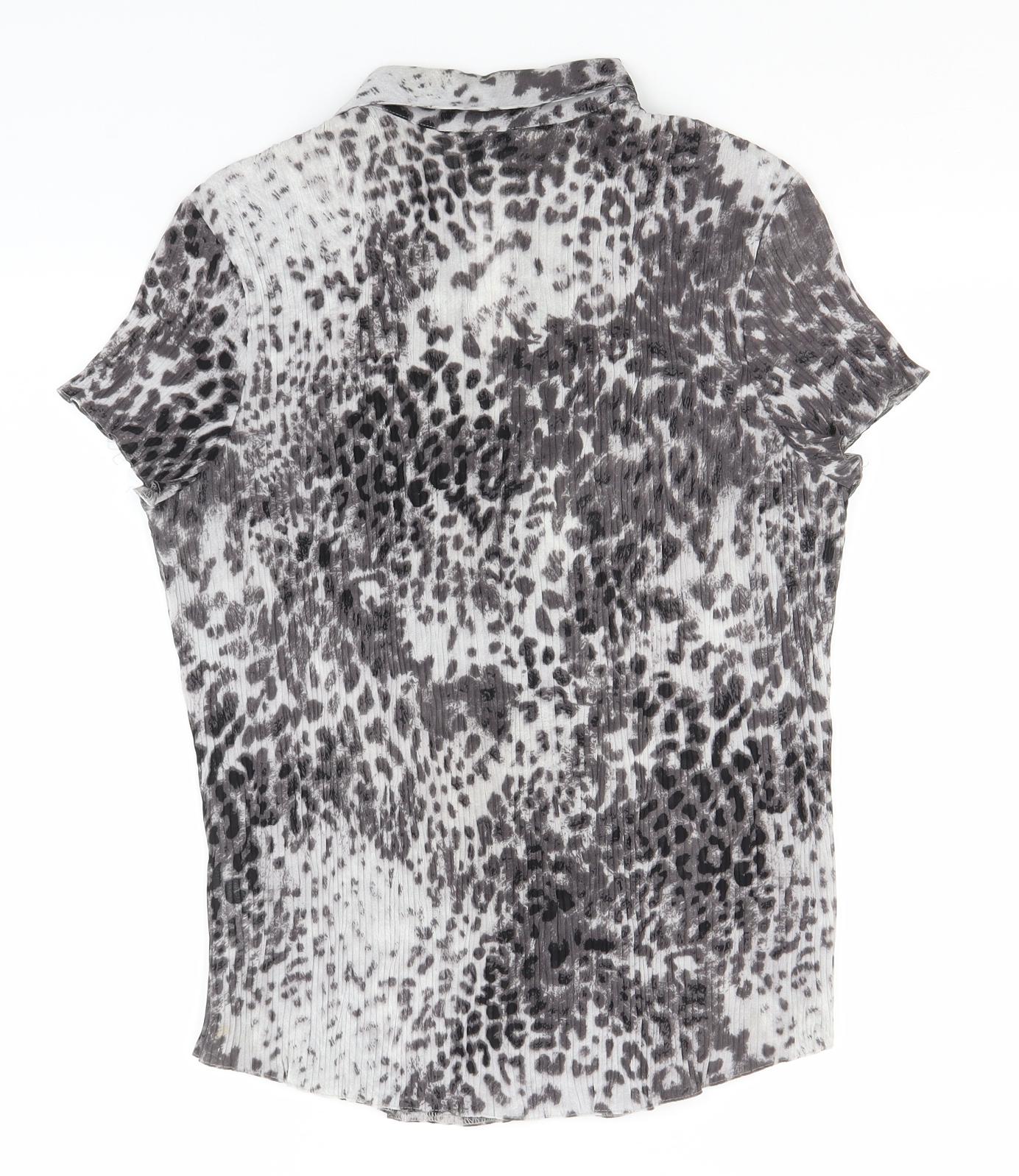 BHS Womens Grey Animal Print Polyester Basic Button-Up Size 14 Collared