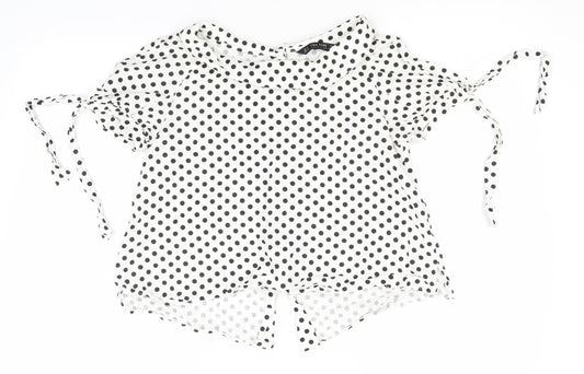 Zara Womens White Polka Dot Cotton Basic Button-Up Size S Round Neck