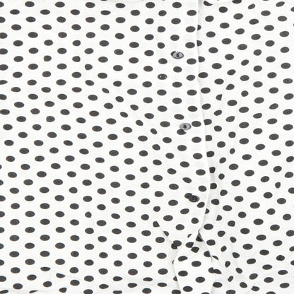 Zara Womens White Polka Dot Cotton Basic Button-Up Size S Round Neck