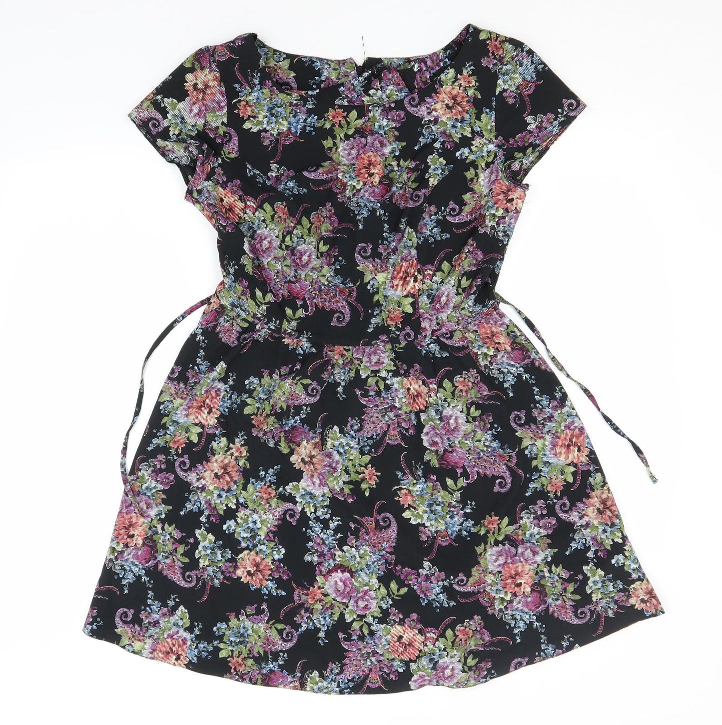 New Look Womens Black Floral Polyester A-Line  Size 12  Round Neck