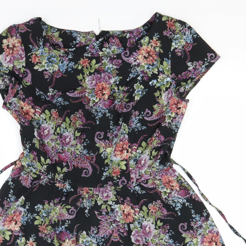 New Look Womens Black Floral Polyester A-Line  Size 12  Round Neck