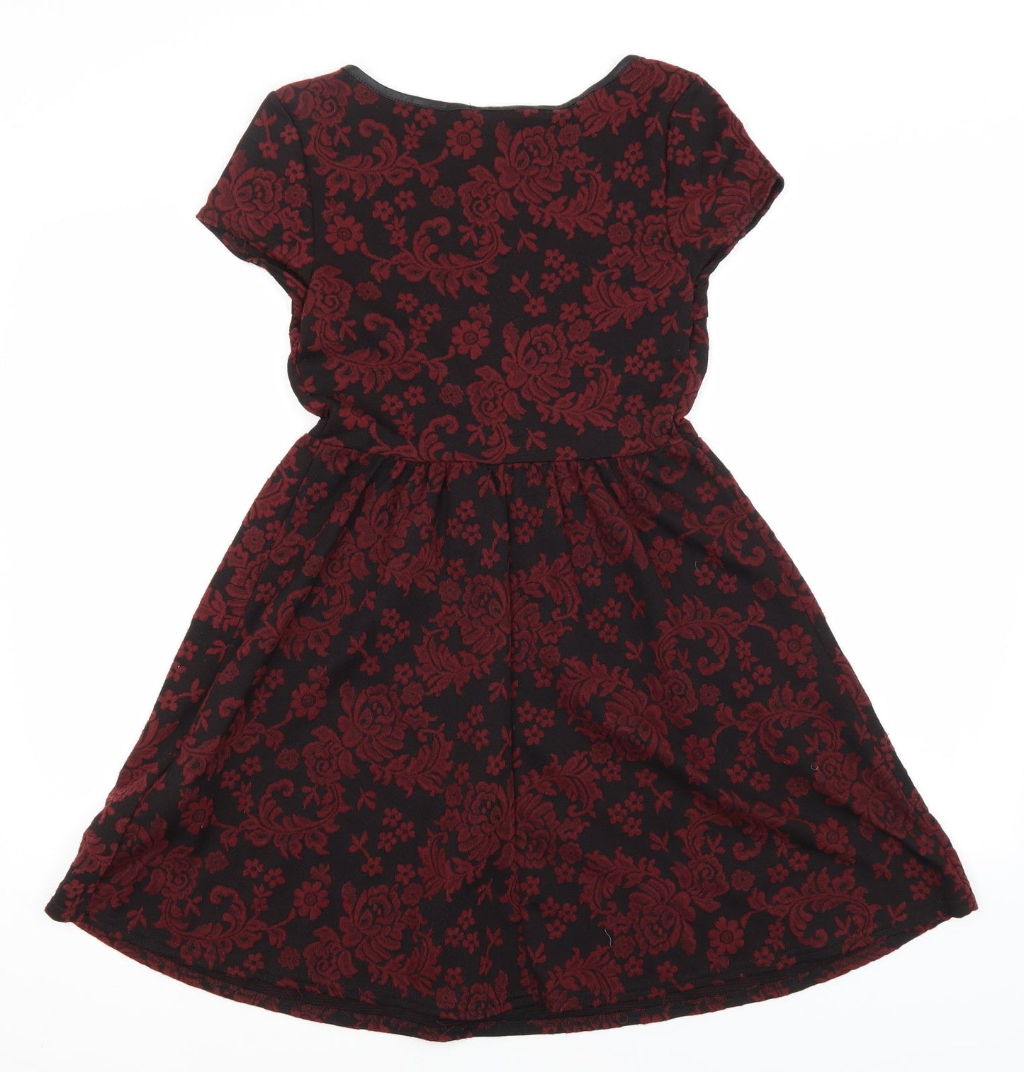 New Look Womens Red Floral Polyester A-Line  Size 10  Round Neck