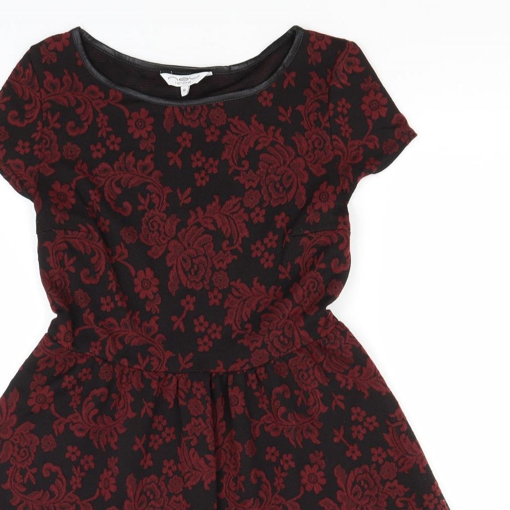 New Look Womens Red Floral Polyester A-Line  Size 10  Round Neck