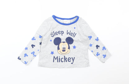Preloved Disney Boys Grey Solid Cotton  Pyjama Top Size 6-9 Months   - SLEEP WELL MICKEY - Front