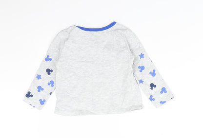 Preloved Disney Boys Grey Solid Cotton  Pyjama Top Size 6-9 Months   - SLEEP WELL MICKEY - Back
