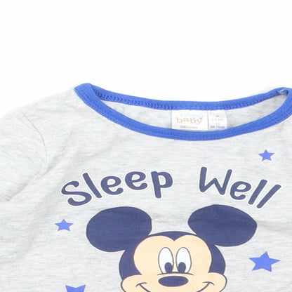 Preloved Disney Boys Grey Solid Cotton  Pyjama Top Size 6-9 Months   - SLEEP WELL MICKEY - Detail