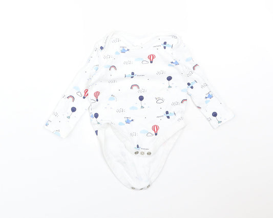 F&F Boys White  Cotton Babygrow One-Piece Size 3-6 Months   - PLANE, HELICOPTER, BALLON, RAINBOW