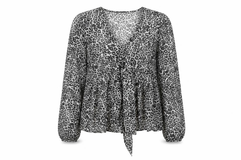 MINT VELEVT Womens Multicoloured Animal Print Polyester Basic Blouse Size 12 V-Neck