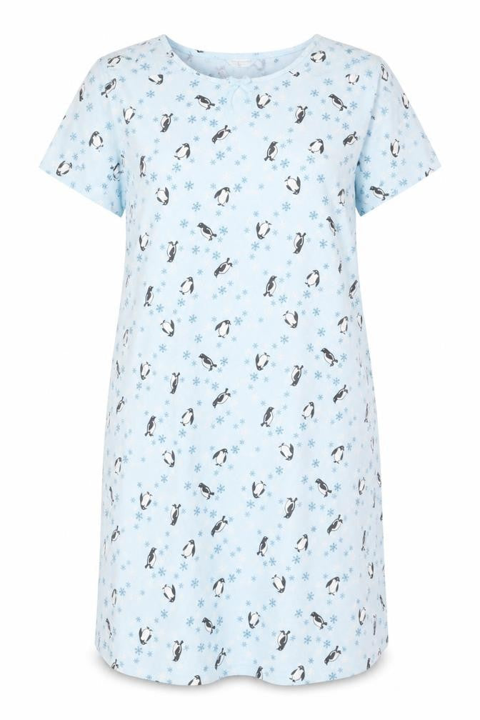 Bonmarché Womens Blue Animal Print Polyester Dress Size 14 - PENGUIN SNOWFLAKES