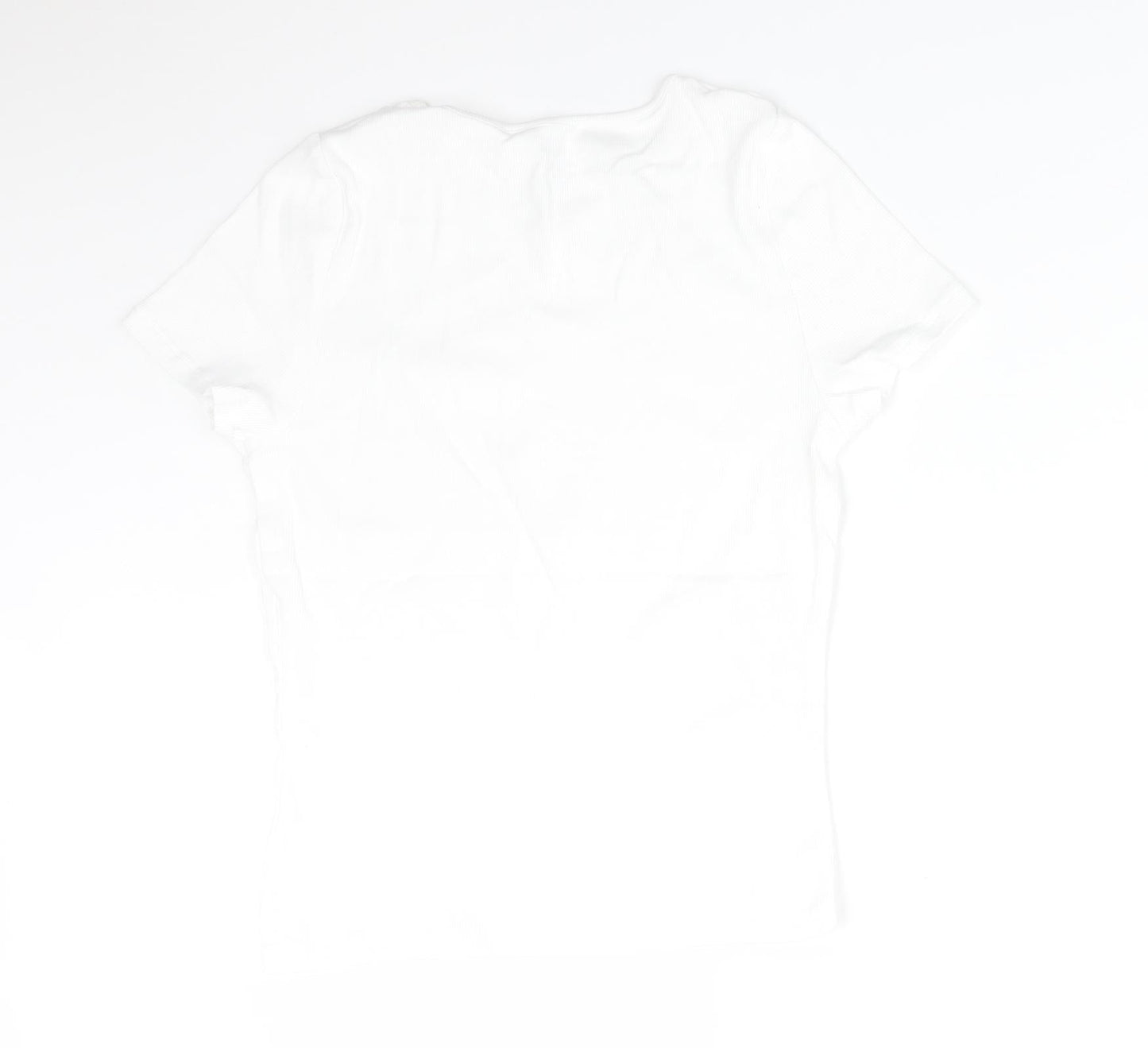 Preworn Womens White Striped  Basic T-Shirt Size 14 Crew Neck