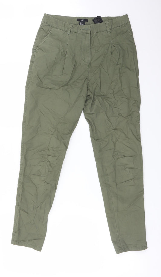 H&M Womens Green  Cotton Chino Trousers Size 4 L28 in Regular