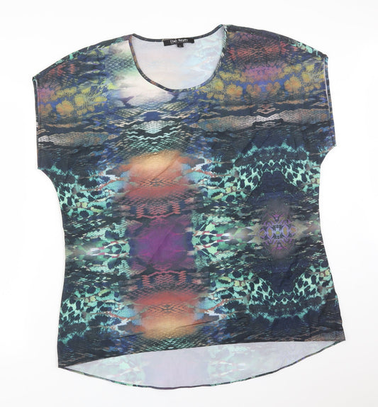 ELLEN REYES Womens Multicoloured Animal Print Polyester Basic T-Shirt Size XL Round Neck