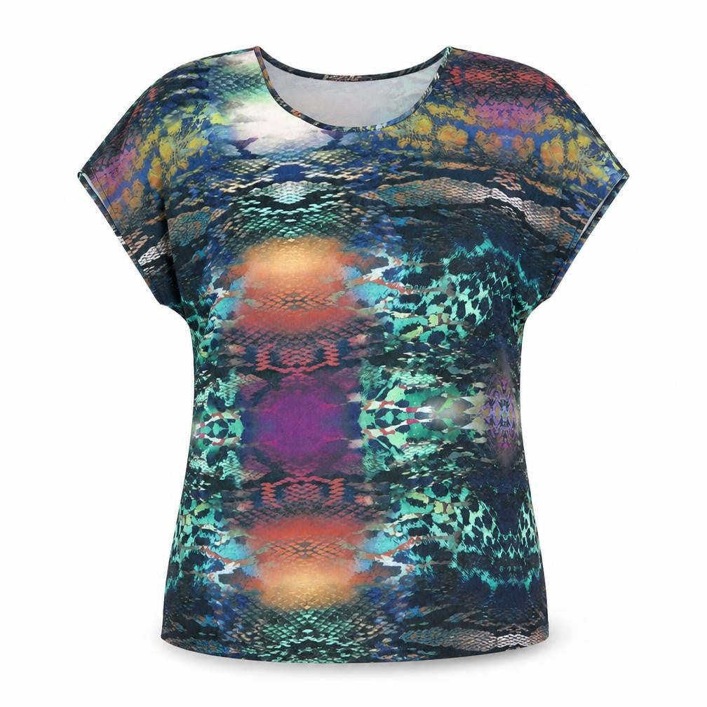 ELLEN REYES Womens Multicoloured Animal Print Polyester Basic T-Shirt Size XL Round Neck