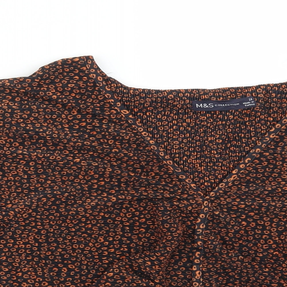 M&S Womens Multicoloured Animal Print Polyester Basic T-Shirt Size 14 V-Neck