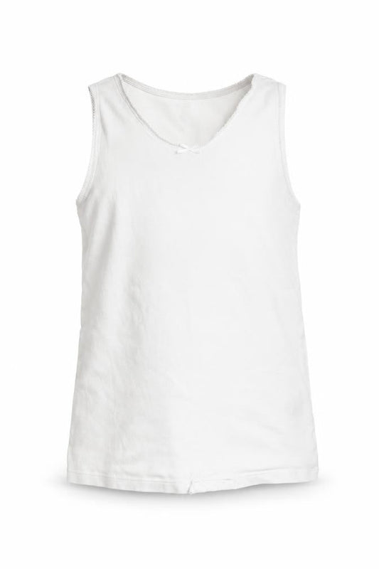 Marks & Spencer Girls White  100% Cotton Camisole Tank Size 9-10 Years Round Neck