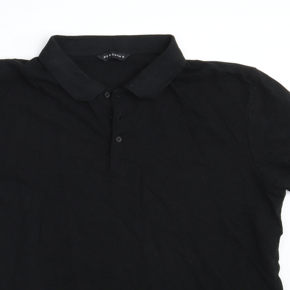 Peacocks Mens Black  100% Cotton  Polo Size L Collared Button