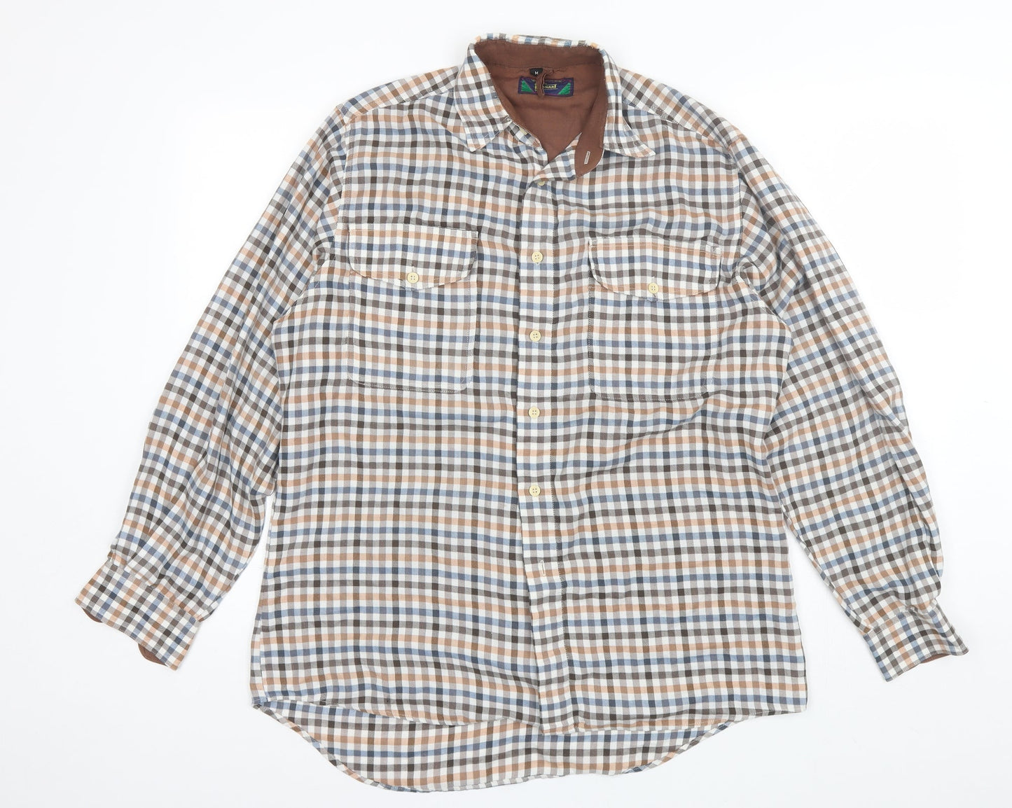 Bonari Mens Brown Plaid Cotton Blend  Button-Up Size M Collared