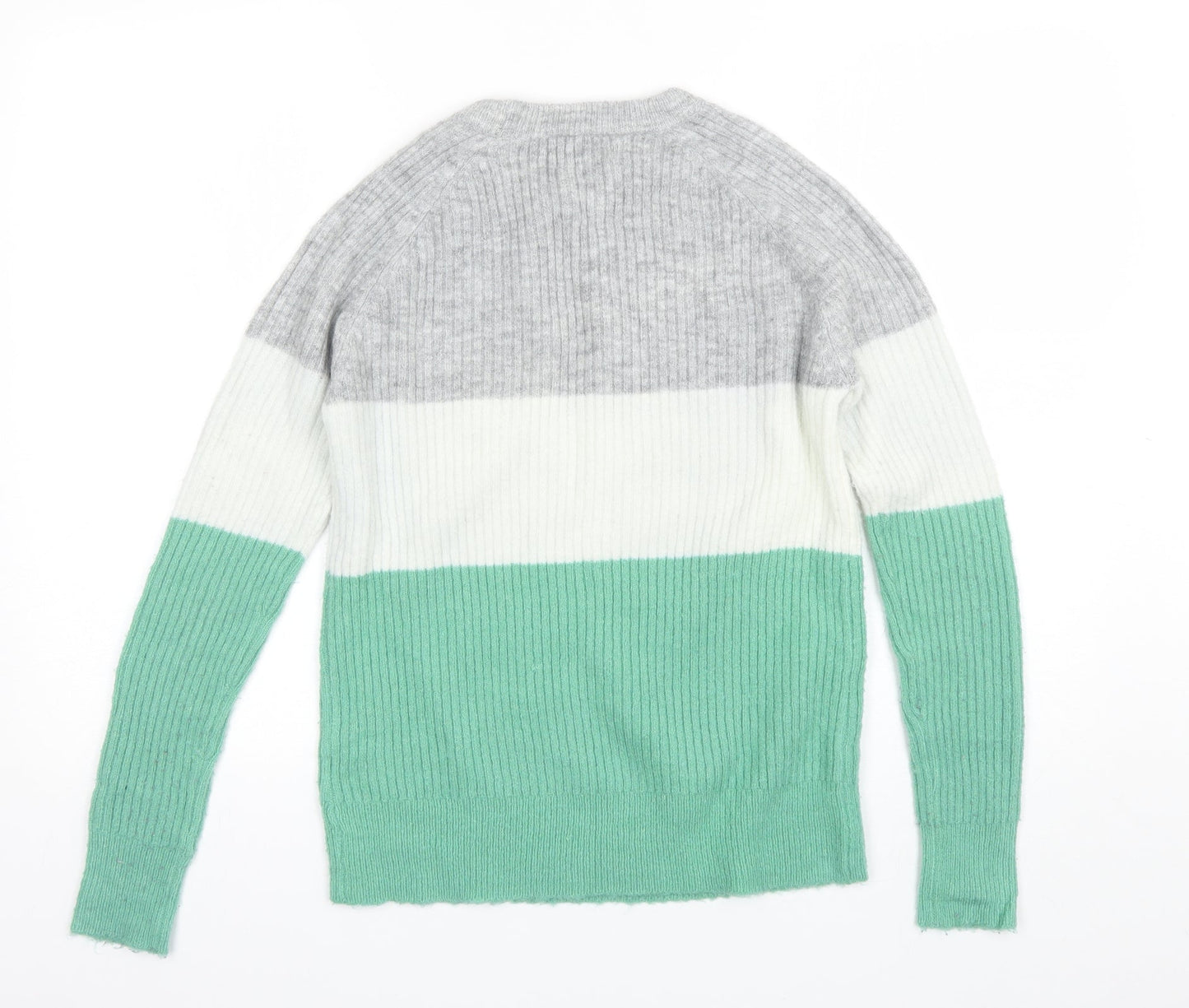 Papaya Womens Green Round Neck Striped Acrylic Pullover Jumper Size S