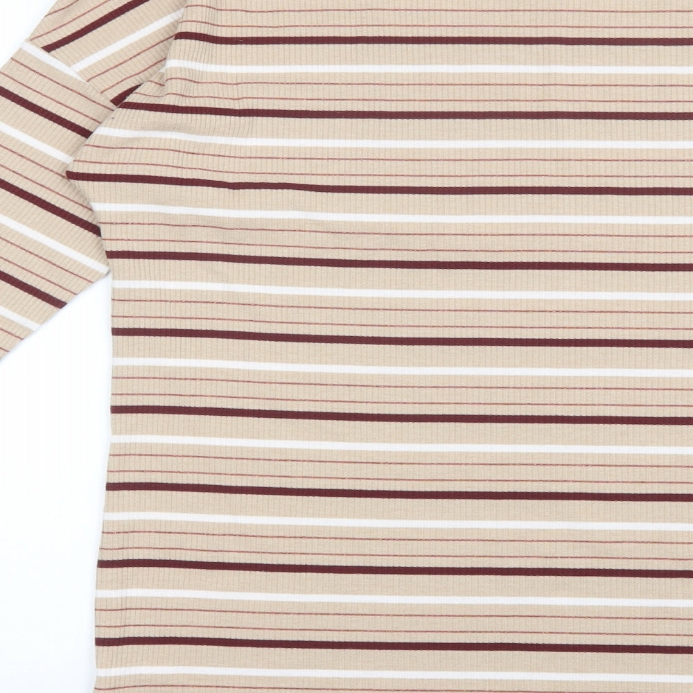 F&F Womens Brown Striped Polyester Bodycon  Size 16  Round Neck