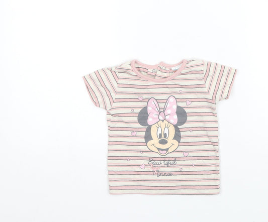 Disney Baby Pink Striped Polyester Basic T-Shirt Size 12-18 Months Round Neck  - Minnie mouse