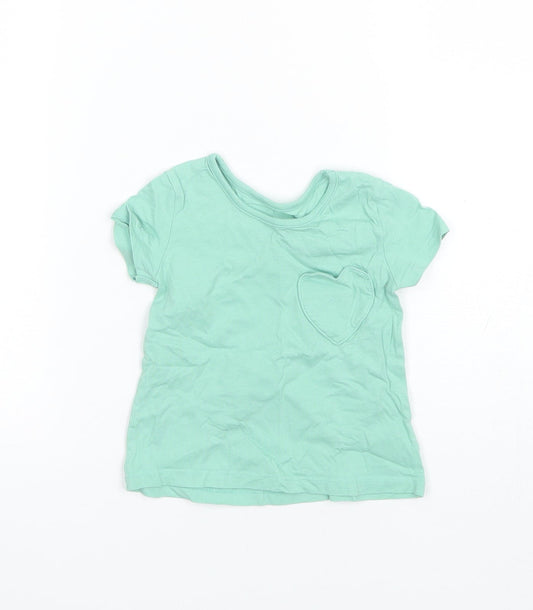 George Baby Green  Cotton Basic T-Shirt Size 6-9 Months Round Neck