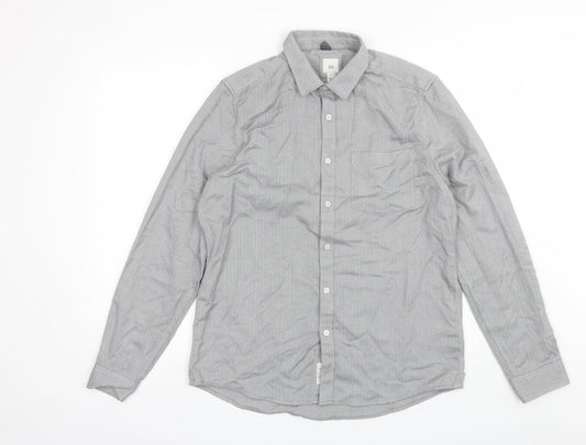 River Island Mens Grey  Polyester  Button-Up Size M Collared